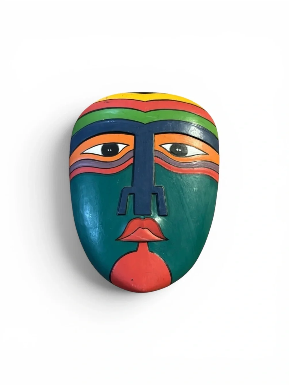 Vintage 1980s Laurel Burch Ceremonial Wooden Rainbow Tribal Mask